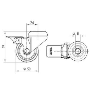 Tente zwenkwiel met gat met rem grijs 50 mm maximaal 40 kg 56050