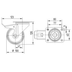 Tente zwenkwiel met plaat met rem grijs 100 mm maximaal 160 kg 56072