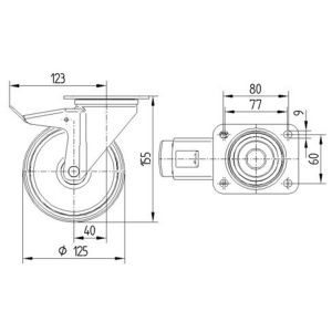 Tente zwenkwiel met plaat met rem grijs 125 mm maximaal 250 kg 56078