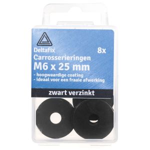 Deltafix carrosseriering zwart verzinkt M6x25x1.5 DIN 9021 blister 8 stuks 64374