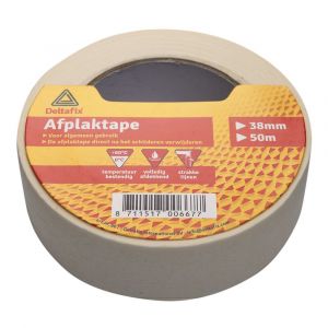 Deltafix afplaktape zelfklevend classic basic met label creme 50 m x 38 mm 667