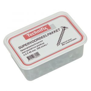 Technifix spaanplaatschroef platkop kruiskop voordeelbak verzinkt 4.0x50 mm voordeelbak 400 stuks 66960