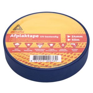 Deltafix afplaktape zelfklevend classic basic met label blauw 50 m x 24 mm 676