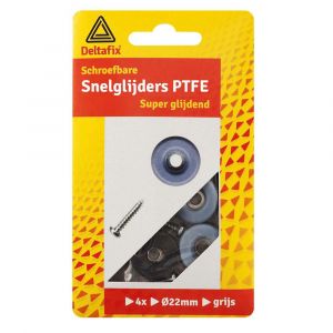 Deltafix snelglijders ptfe met schroef grijs 22 mm verpakking 4 stuks 712