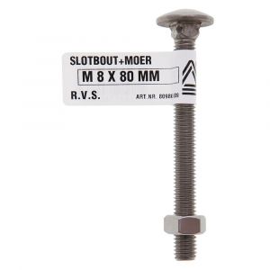 Deltafix slotbout met moer RVS A2 M8x60 mm DIN 603/555 80984