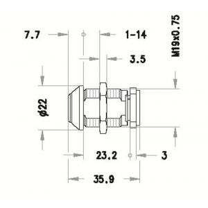 Evva plaatmontagecilinder 19 mm 3KS diameter 22 mm keersleutel plan messing vernikkeld MB19-3KS-HS