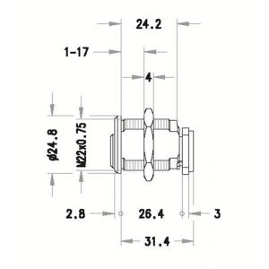 Evva plaatmontagecilinder voor glasdeur 3KS diameter 24,8 mm keersleutel plan messing vernikkeld MB23GT-3KS-HS