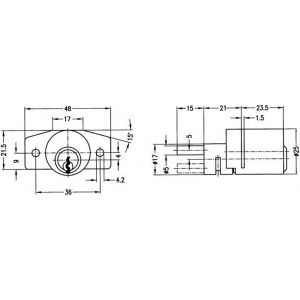 Evva plaatmontagecilinder voor bureauladen EPS diameter 25 mm stiftsleutel conventioneel verschillend sluitend messing vernikkeld ZVZ25-EPS-NI