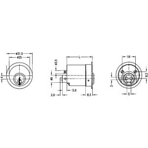 Evva meubelcilinder 31 mm lang NL diameter 25 mm stiftsleutel conventioneel plan messing vernikkeld MRT25-31-NL-HS