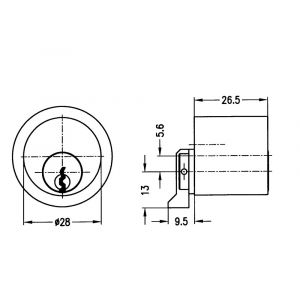 Evva meubelcilinder 26,5 mm lang TSC diameter 28 mm stiftsleutel conventioneel verschillend sluitend messing vernikkeld MR28-TSC-NI