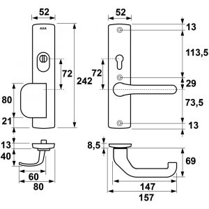 AXA Premium veiligheidsbeslag Comfort D-duwer met Flow PC 72 anti-kerntrek 6652-23-11/72