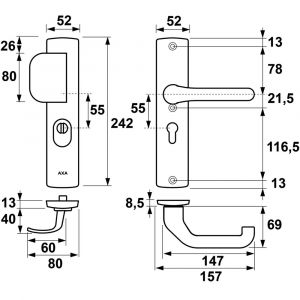 AXA Premium veiligheidsbeslag D-duwer met Flow PC 55 anti-kerntrek 6662-23-11/55