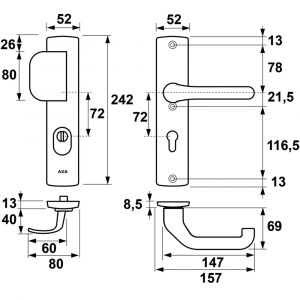 AXA Premium veiligheidsbeslag D-duwer met Flow PC 72 anti-kerntrek 6662-23-11/72