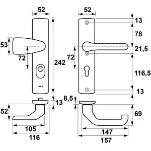 AXA Premium veiligheidsbeslag Wing-knop met Flow PC 72 anti-kerntrek 6662-53-11/72