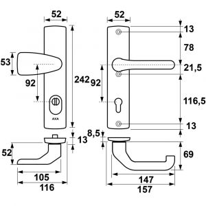 AXA Premium veiligheidsbeslag Wing-knop met Flow PC 92 anti-kerntrek 6662-53-11/92