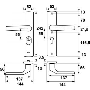 AXA Premium veiligheidsbeslag kruk Arrow PC 55 anti-kerntrek 6662-60-11/55