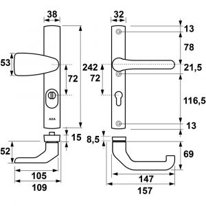 AXA Premium smal veiligheidsbeslag kruk Wing met Flow PC 72 anti-kerntrek 6762-43-11/72