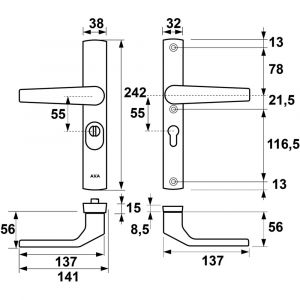 AXA Premium smal veiligheidsbeslag kruk Arrow PC 55 anti-kerntrek 6762-60-11/55