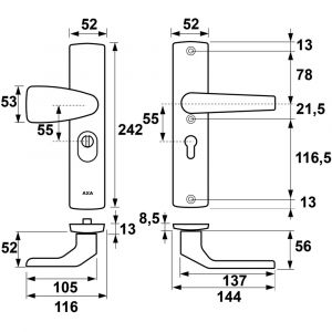 AXA Premium veiligheidsbeslag Wing-knop met Arrow PC 55 anti-kerntrek 6662-50-18/55