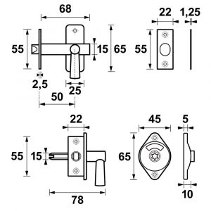 AXA inboorgrendel toilet DM50 7324-50-91/BL