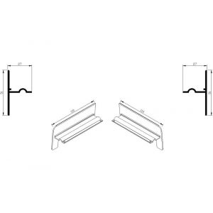 AluArt waterslagprofiel stel kopschotjes op en neer gekeept links en rechts voor Roundline 110/5 aluminium brute AL065110