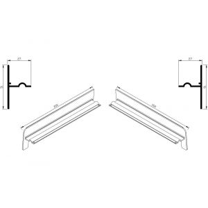 AluArt waterslagprofiel stel kopschotjes op en neer gekeept links en rechts voor Roundline 200/5 aluminium brute AL065200