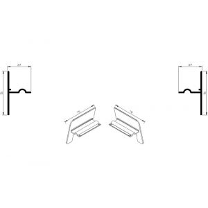 AluArt waterslagprofiel stel kopschotjes op en neer gekeept links en rechts voor Roundline 70/15 aluminium brute AL065407