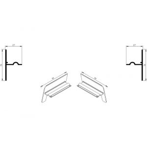 AluArt waterslagprofiel stel kopschotjes op en neer gekeept links en rechts voor Roundline 90/15 aluminium brute AL065409