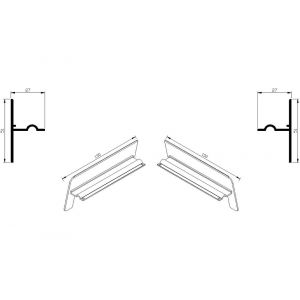 AluArt waterslagprofiel stel kopschotjes op en neer gekeept links en rechts voor Roundline 130/15 aluminium brute AL065413