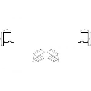 AluArt waterslagprofiel stel kopschotjes met stucrand links en rechts voor Roundline 50/15 aluminium brute AL068405