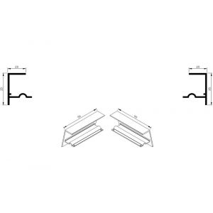 AluArt waterslagprofiel stel kopschotjes met stucrand links en rechts voor Roundline 90/15 aluminium brute AL068409