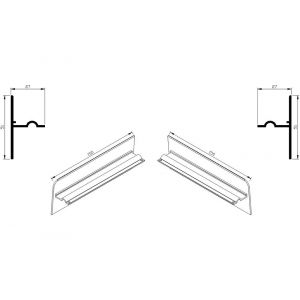 AluArt waterslagprofiel stel kopschotjes opstaand neerhangend links en rechts voor Roundline 150/5 aluminium brute AL069150