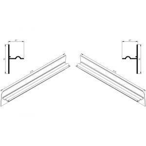 AluArt waterslagprofiel stel kopschotjes opstaand neerhangend links en rechts voor Roundline 275/5 aluminium brute AL069275