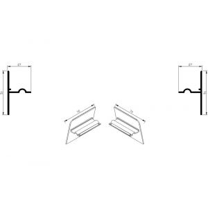 AluArt waterslagprofiel stel kopschotjes opstaand neerhangend links en rechts voor Roundline 70/15 aluminium brute AL069407