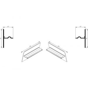 AluArt waterslagprofiel stel kopschotjes opstaand neerhangend links en rechts voor Roundline 110/15 aluminium brute AL069411