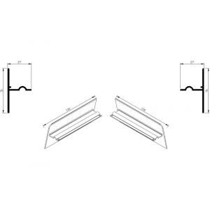 AluArt waterslagprofiel stel kopschotjes opstaand neerhangend links en rechts voor Roundline 130/15 aluminium brute AL069413