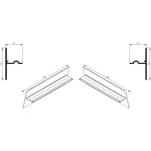 AluArt waterslagprofiel stel kopschotjes opstaand neerhangend links en rechts voor Roundline 165/15 aluminium brute AL069416