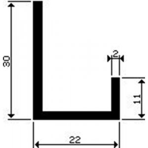 AluArt U-profiel ongelijkzijdig 11x22x30x2 mm L 3000 mm per 2 stuks aluminium brute AL078171