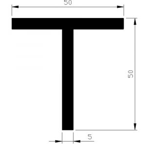 AluArt T-profiel 50x50x5 mm L 5000 mm aluminium onbewerkt AL093211