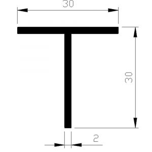 AluArt T-profiel 30x30x2 mm L 3000 mm per 2 stuks aluminium onbewerkt AL098215