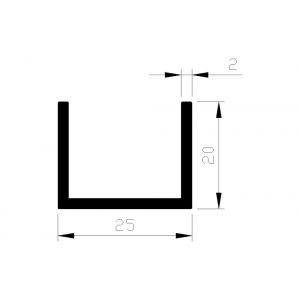 AluArt U-profiel 20x25x20x2 mm L 6000 mm aluminium onbewerkt AL096311