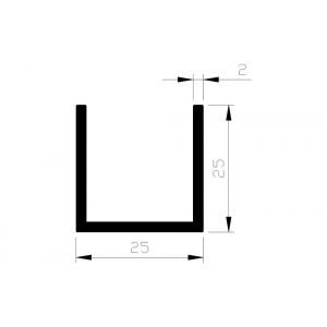 AluArt U-profiel 25x25x25x2 mm L 3000 mm per 2 stuks aluminium onbewerkt AL098313