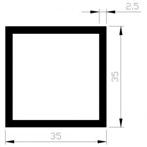 AluArt rechthoekige buis 35x35x2,5 mm L 3000 mm per 2 stuks aluminium onbewerkt AL098518