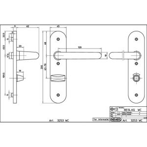 Nemef binnendeurbeslag F1 kruk-kruk 3253 WC 72 mm links 9325322722