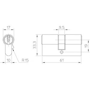 Nemef dubbele Europrofielcilinder 132/9P 3 sleutels 5+15 mm verlengd gelijksluitend BW A000391596