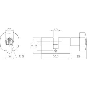Nemef dubbele Europrofielknopcilinder 133/9P 3 sleutels knop 5 mm en sleutel 20 mm verlengd gelijksluitend BW A000391629