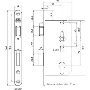 Nemef deurslot PC-uitsparing 549/4-50 DR draairichting 1+3 bulk per 5 9054904501