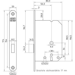 Nemef kastslot klaviersleutel 1256/2-50 blister 9125602530