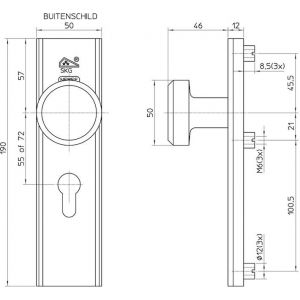 Nemef veiligheidsbeslag F1 knop-kruk 3405-55 mm 9340500550