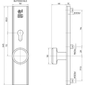 Nemef veiligheidsbeslag F1 Comfort knop-kruk 3465-72 mm 9346500720